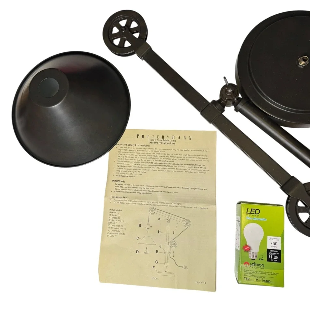 Pottery Barn Pulley‎ Task Table Lamp Industrial Bronze Adjustable Desk Light
